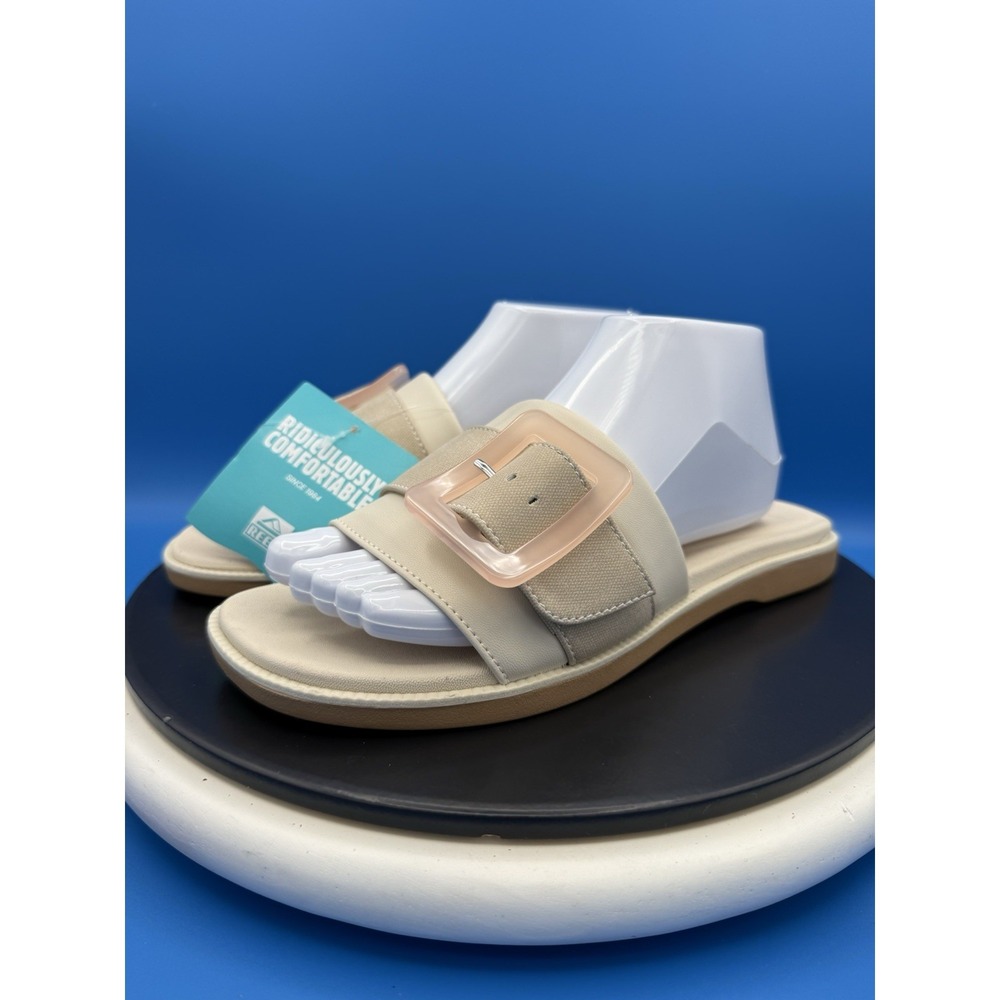 Reef‎ Lana Buckle Womens Size 10 Beige Cream Slip On Slide Sandals CJ6945 NEW